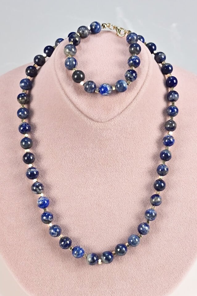 Lapis Lazuli Kolye Bileklik Set (5.ve6.Çakra / Boğaz ve Üçüncü Göz Çakrası)
