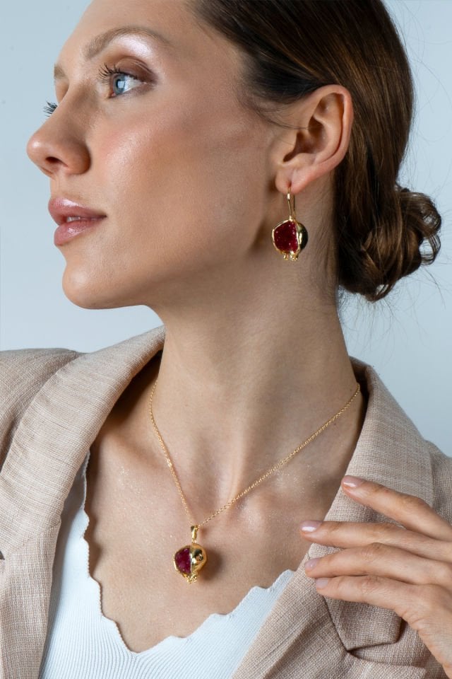 İncili Nar Kolye Küpe Set