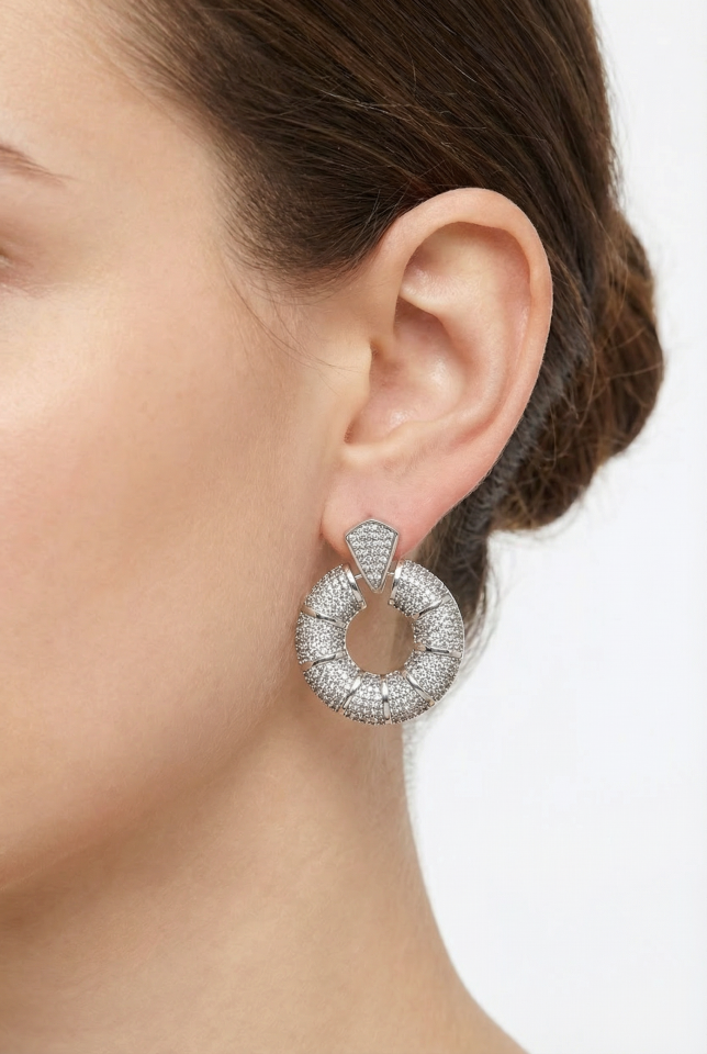 Hale Zirkon Taşlı Küpe Beyaz