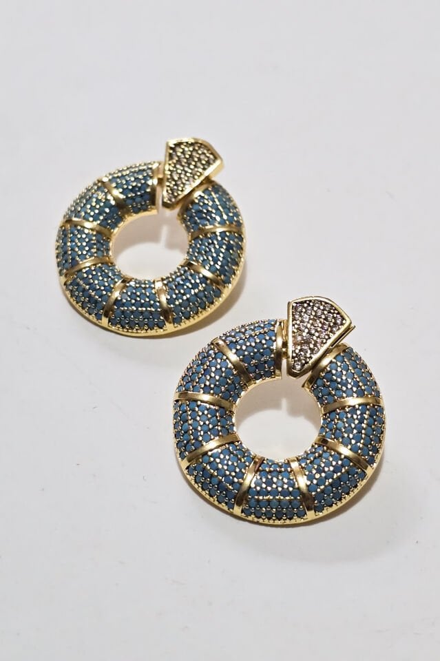 Hale Zirkon Taşlı Küpe Turkuaz