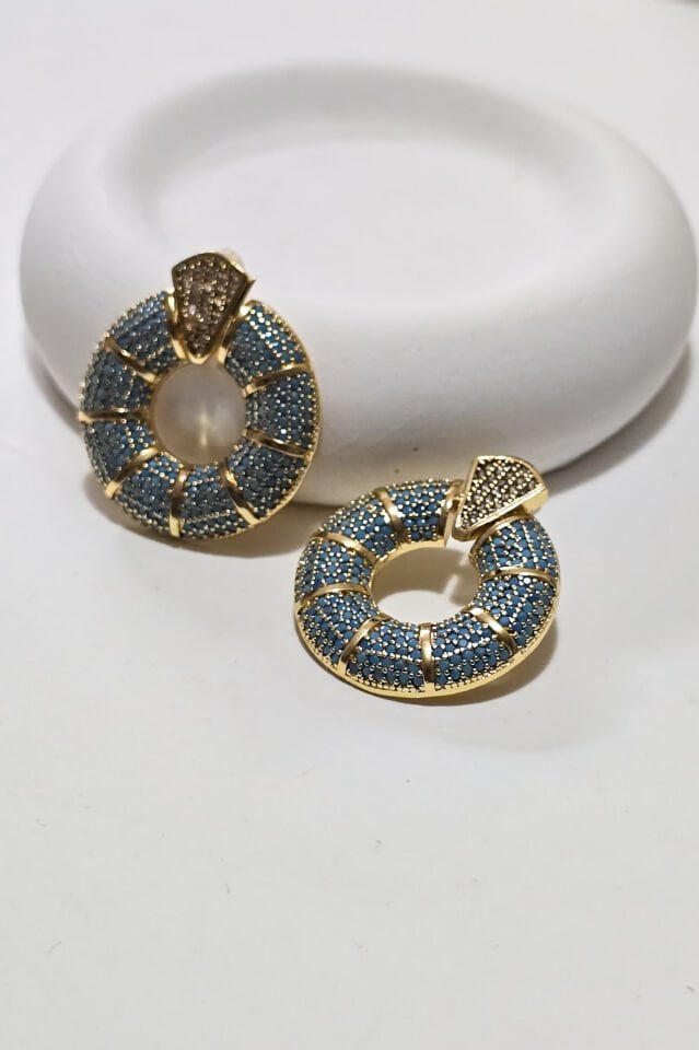 Hale Zirkon Taşlı Küpe Turkuaz