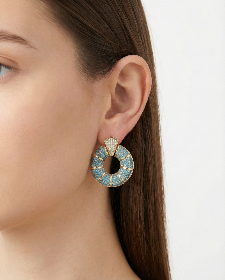 Hale Zirkon Taşlı Küpe Turkuaz