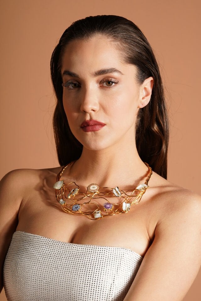 Flora Kolye  İnci ve Agat Taşlı