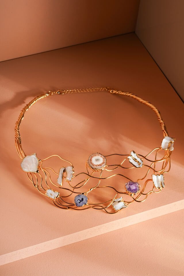 Flora Kolye  İnci ve Agat Taşlı