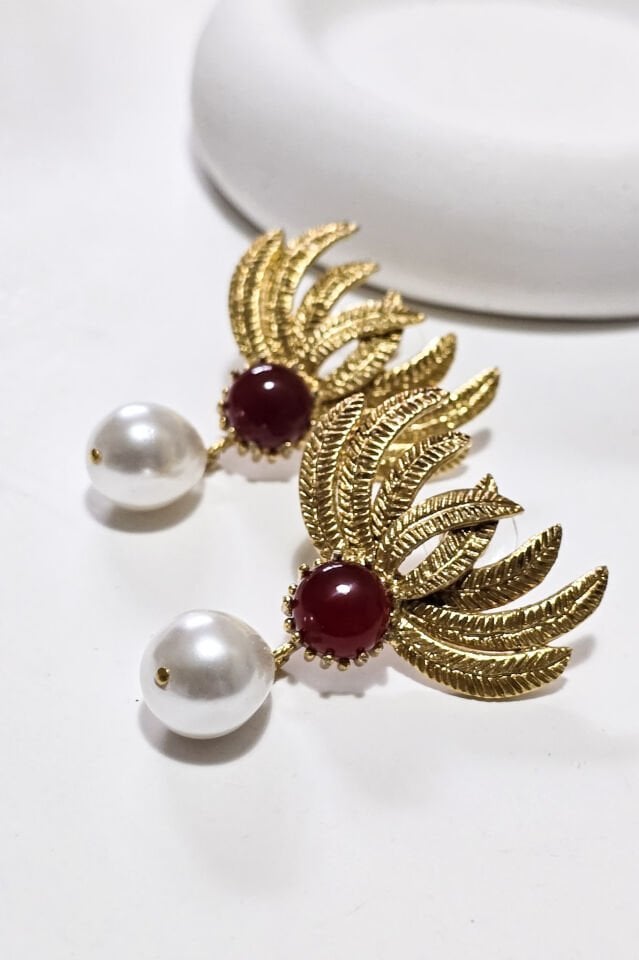 Luna Perla İncili Akik Küpe