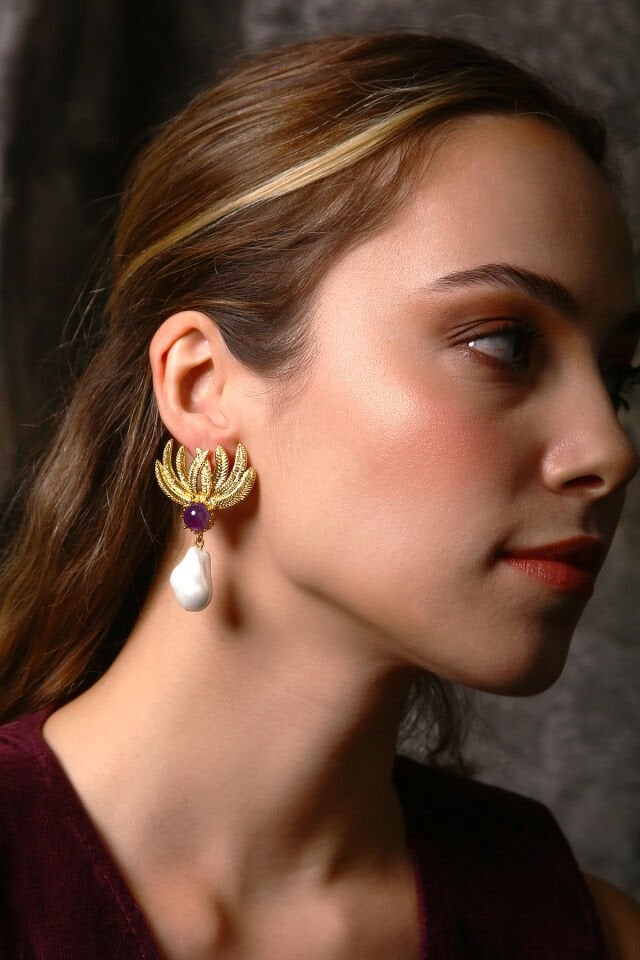 Luna Perla İncili Akik Küpe