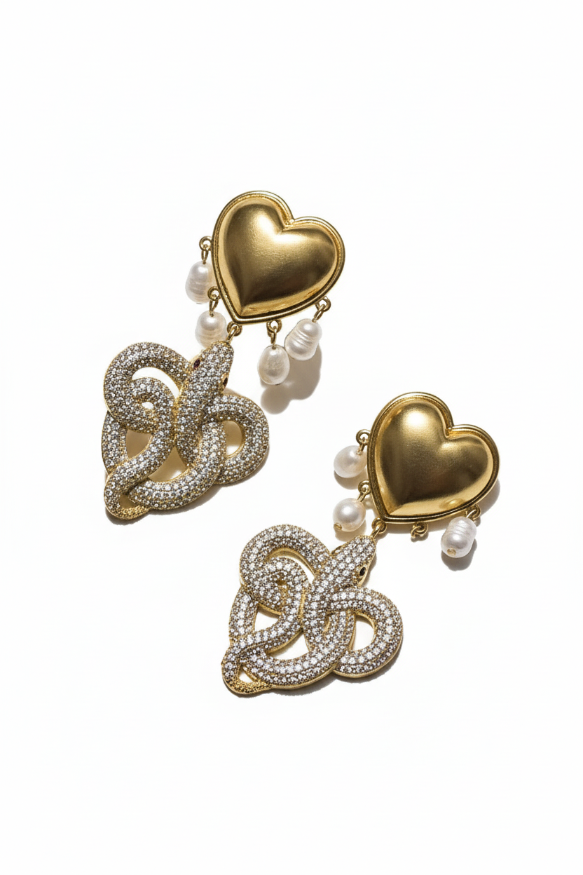 Yılan ve Kalp Küpe Gold