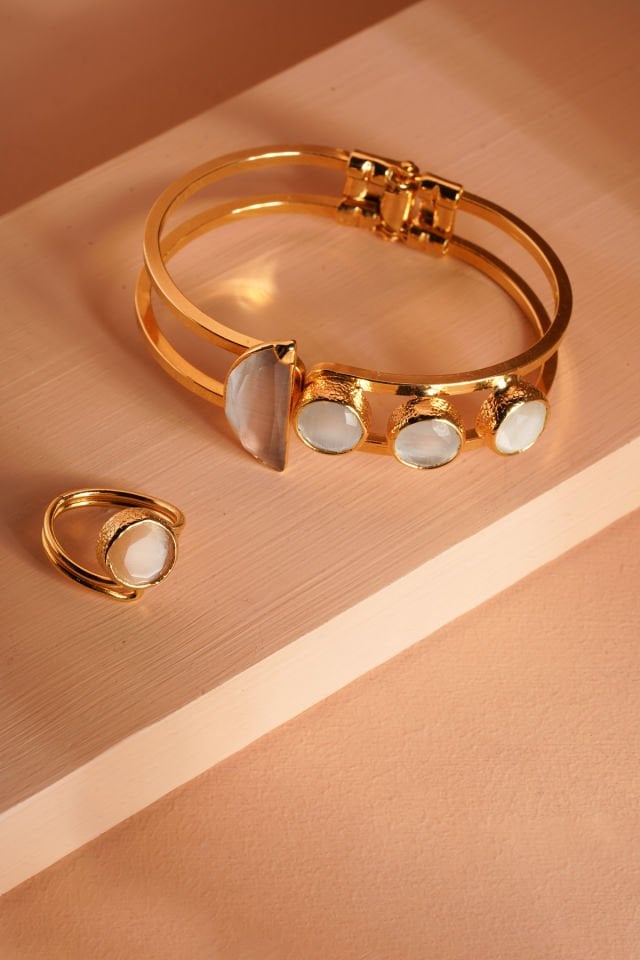 Kedi Gözü Kelepçe Yüzük Set