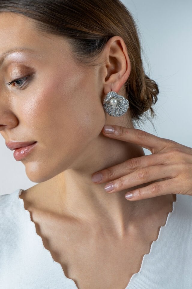 Oyster&Pearl Zirkon Taşlı Küpe Gold