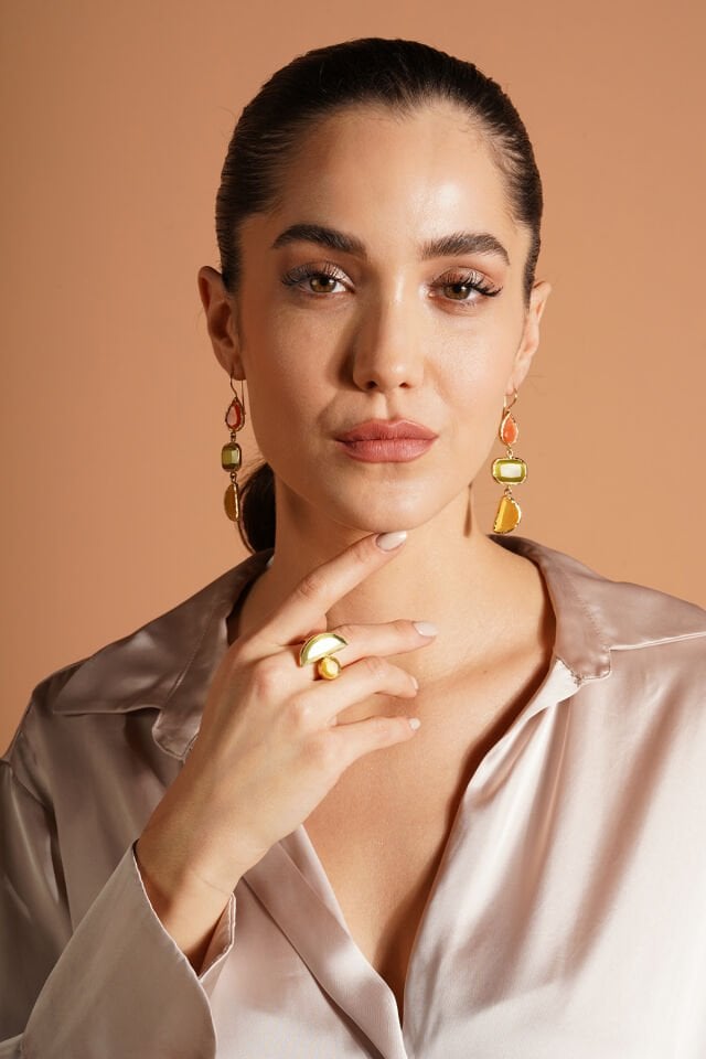 Kedi Gözü Küpe Yüzük Set