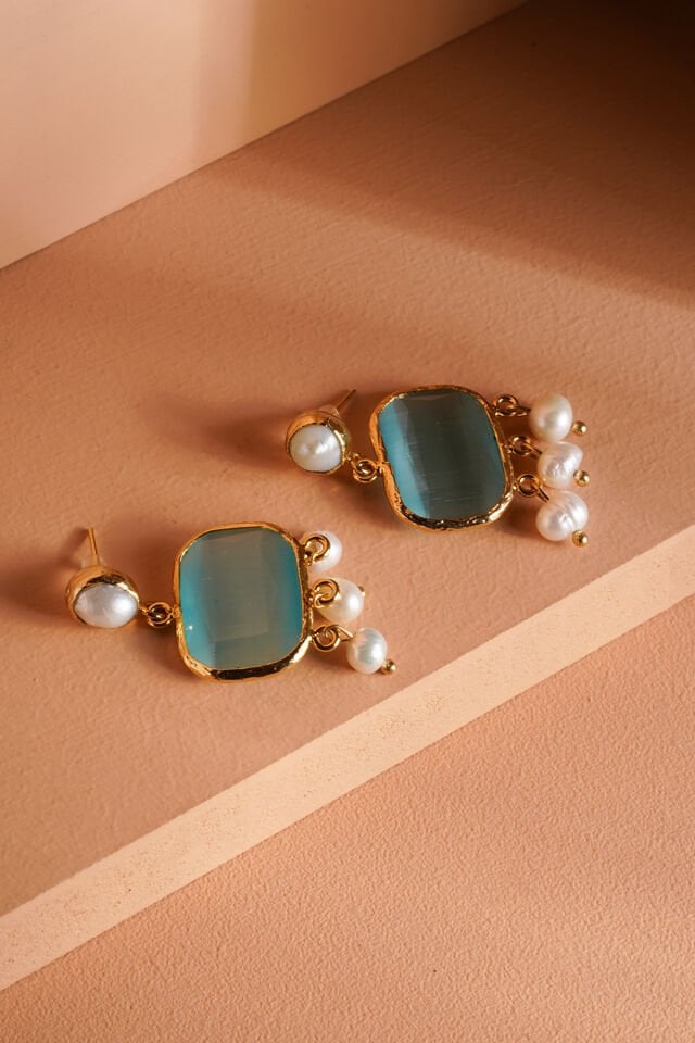 İncili Kedi Gözü Küpe