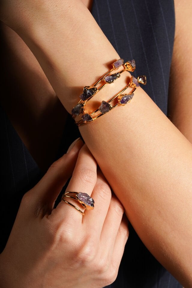 Ametist Kelepçe Yüzük Seti