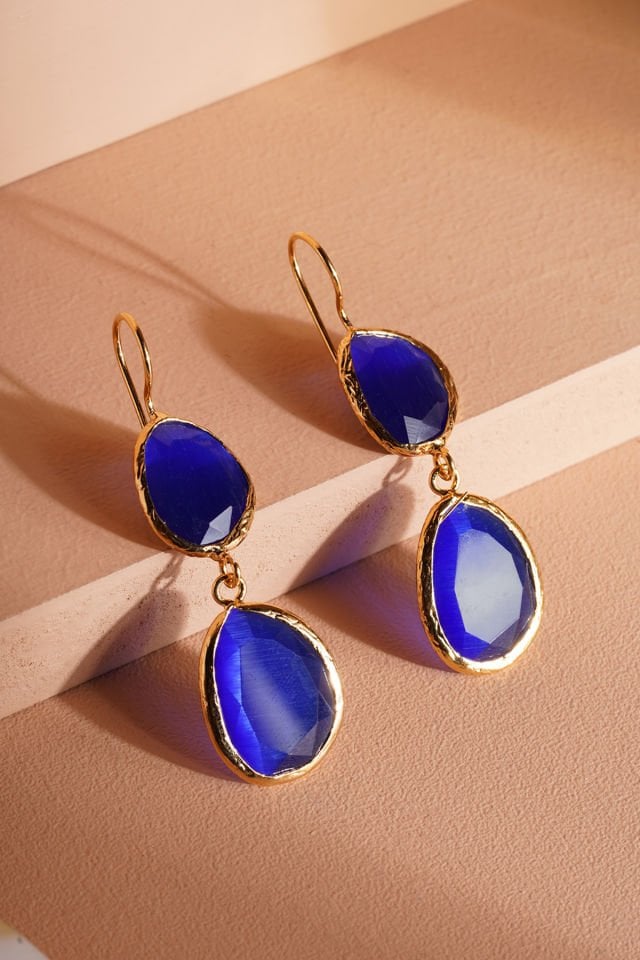 Çift Taşlı Kedi Gözü Küpe