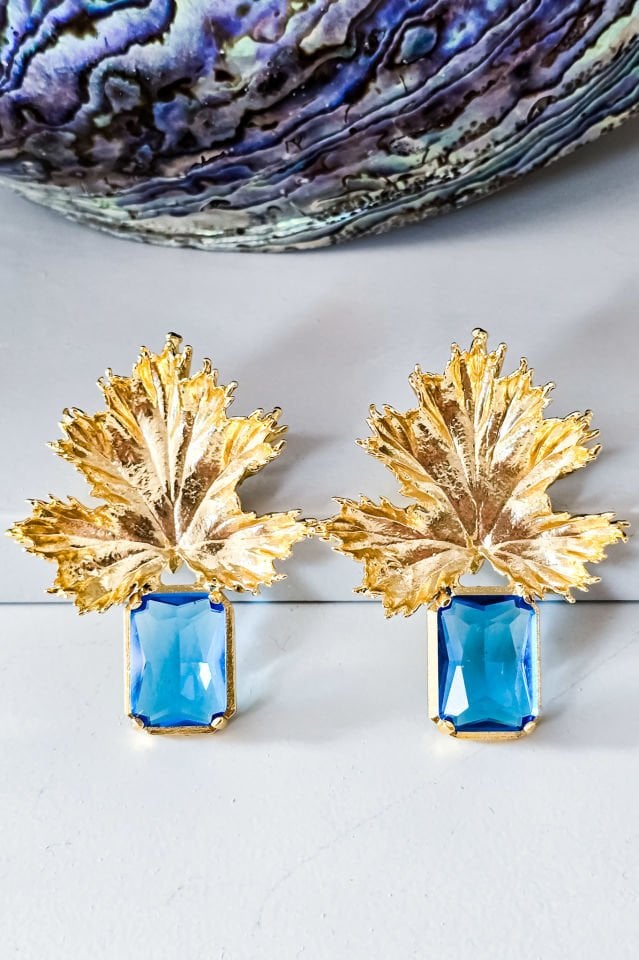 Turkuaz Taşlı Yaprak Küpe