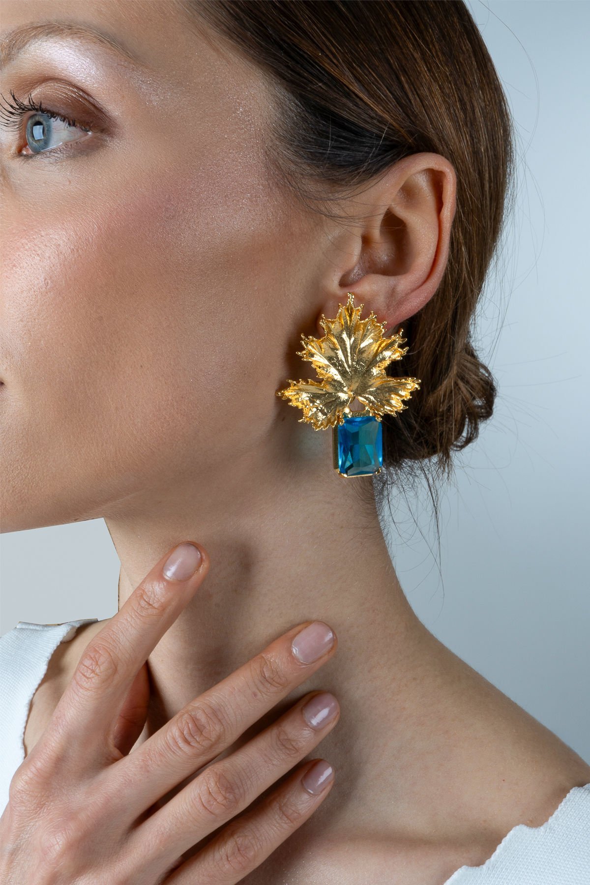 Turkuaz Taşlı Yaprak Küpe