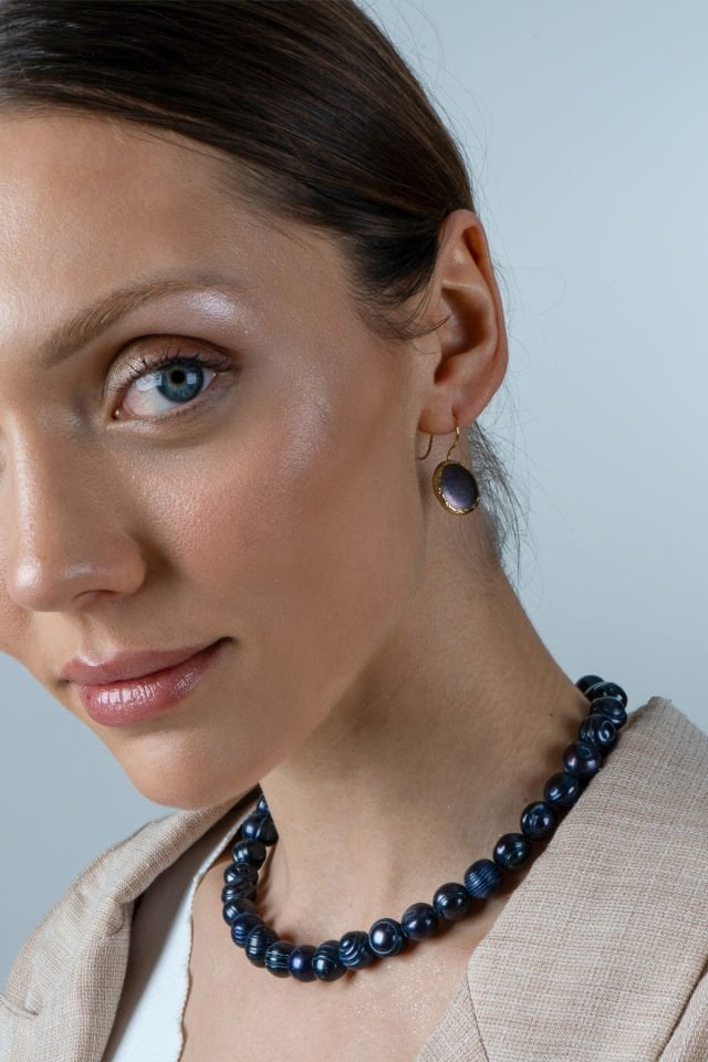 Siyah İnci Kolye Küpe Yüzük Seti