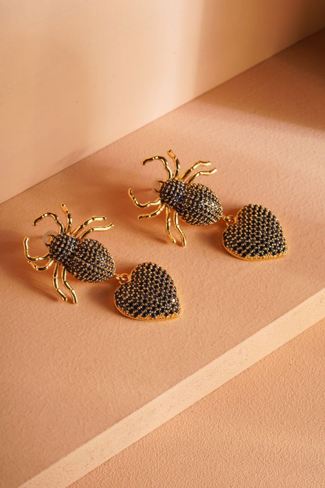 Kalpli Böcek Küpe Lacivert