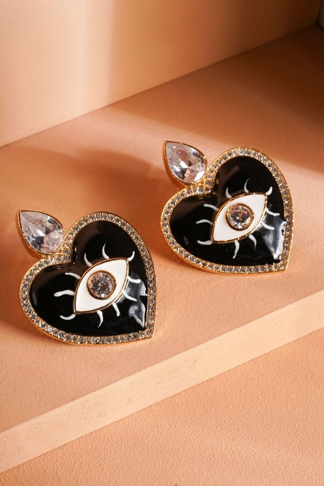 Sedefli Kalp Küpe Siyah