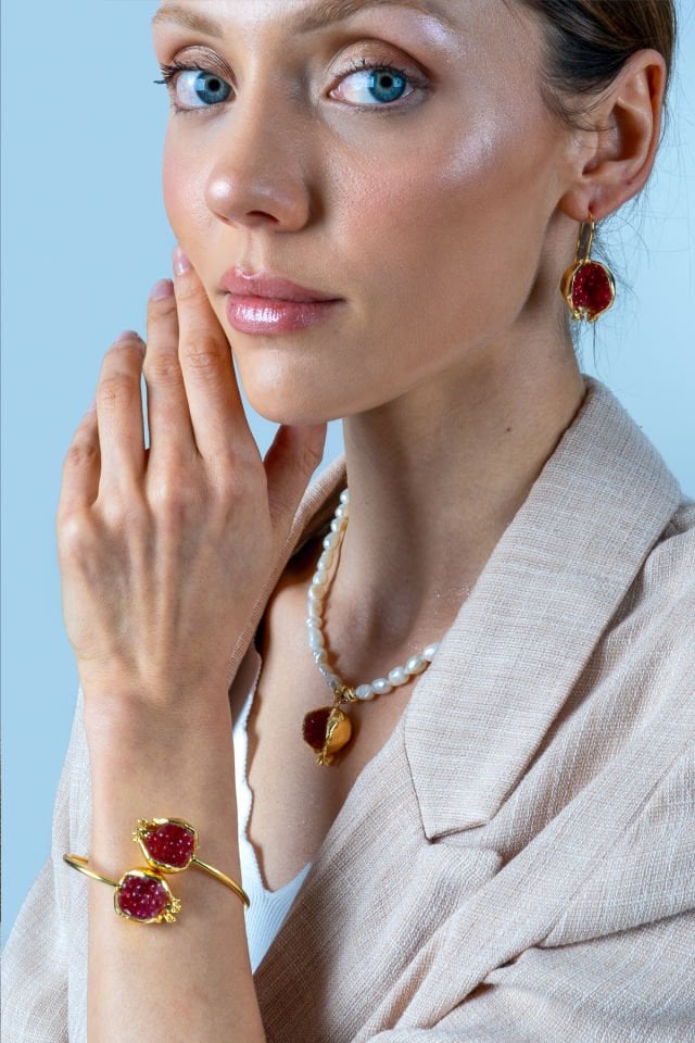 İncili Nar Bileklik Kırmızı