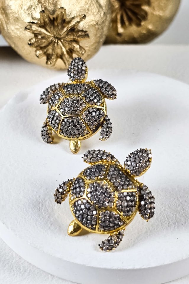 Zirkon Taşlı Kaplumbağa Küpe