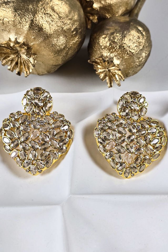 Beyaz Zirkon Taşlı Kalp Küpe