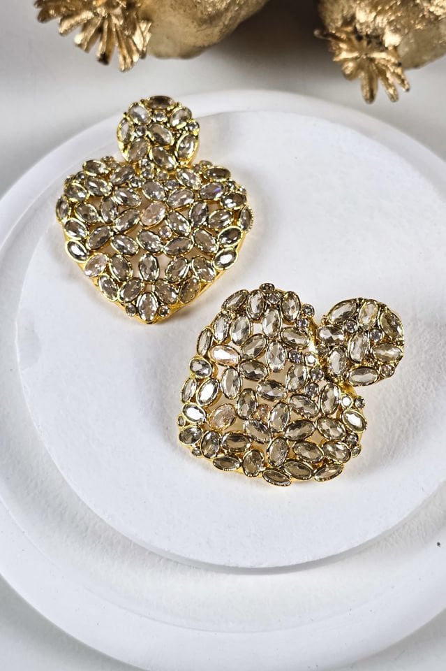 Beyaz Zirkon Taşlı Kalp Küpe