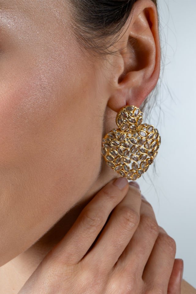 Beyaz Zirkon Taşlı Kalp Küpe