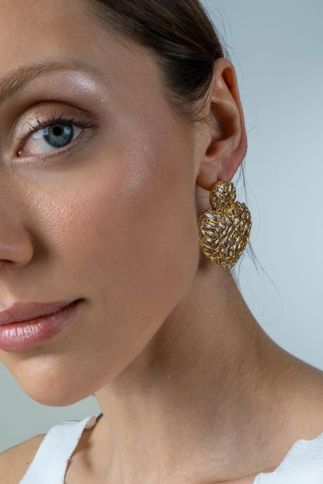 Beyaz Zirkon Taşlı Kalp Küpe