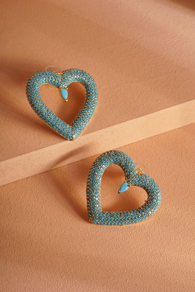 Damla Taşlı Kalp Küpe Mavi