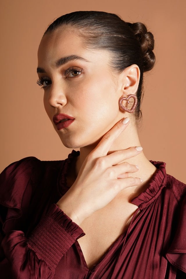 Damla Taşlı Kalp Küpe Mor