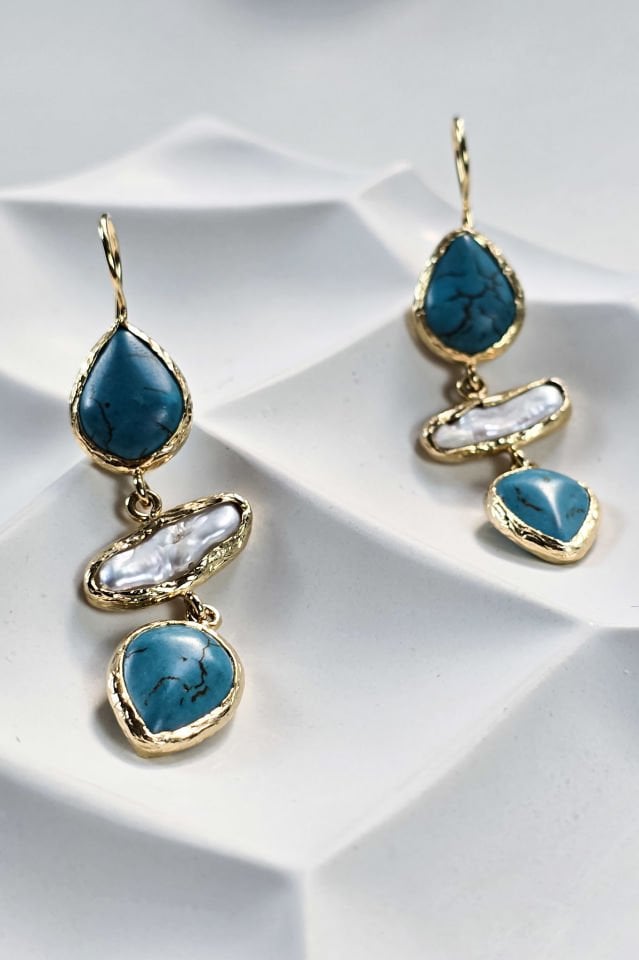 İncili Turkuaz Küpe