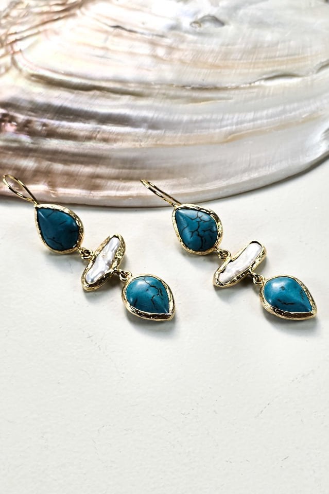 İncili Turkuaz Küpe