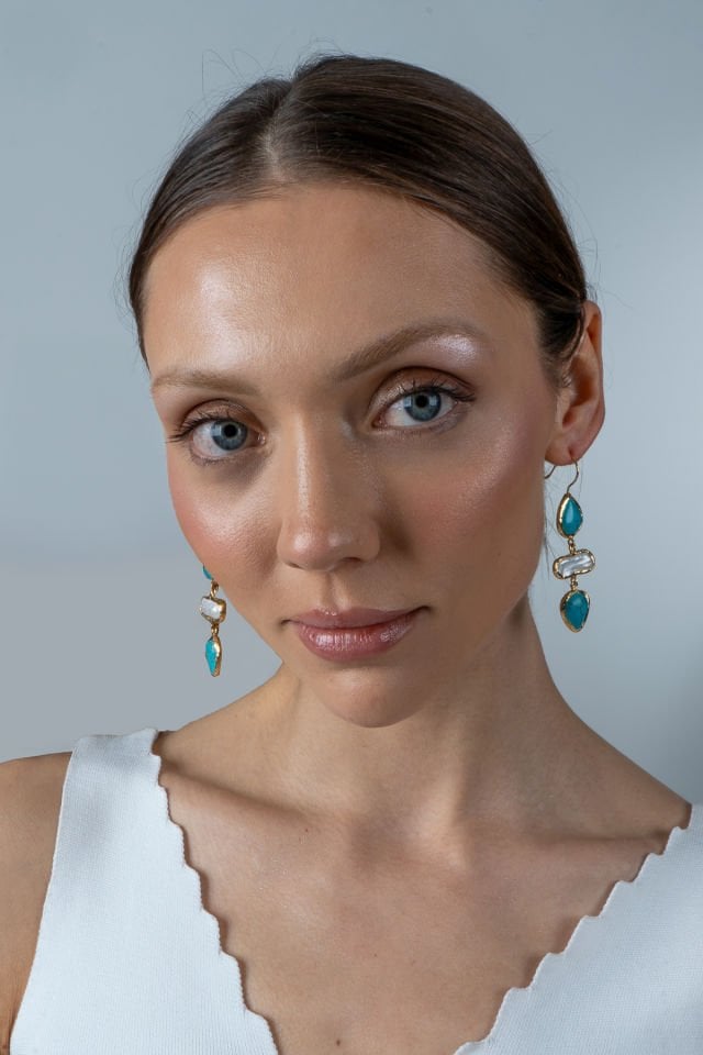 İncili Turkuaz Küpe