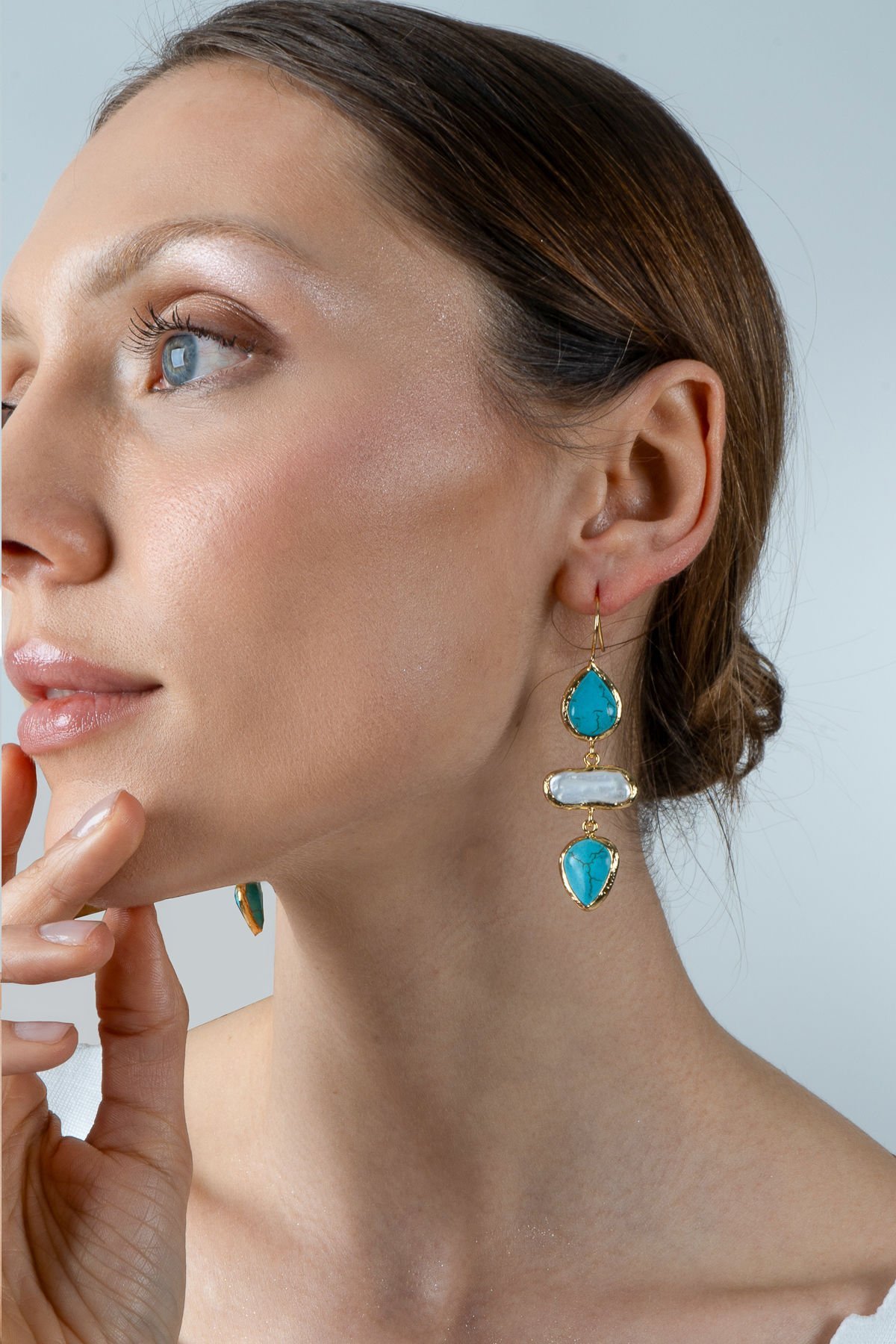 İncili Turkuaz Küpe