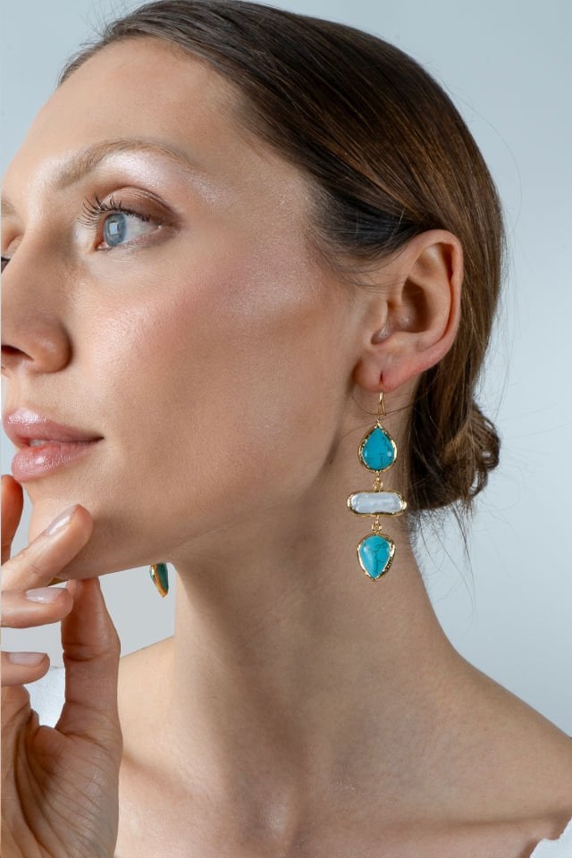 İncili Turkuaz Küpe