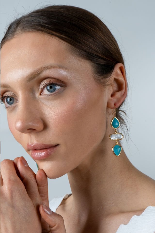 İncili Turkuaz Küpe