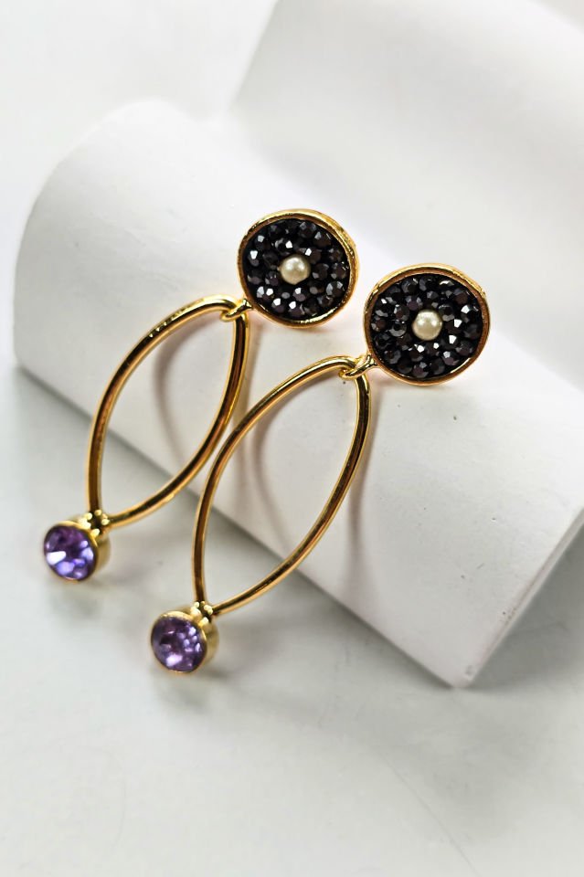 Mor Taşlı Hematit Küpe