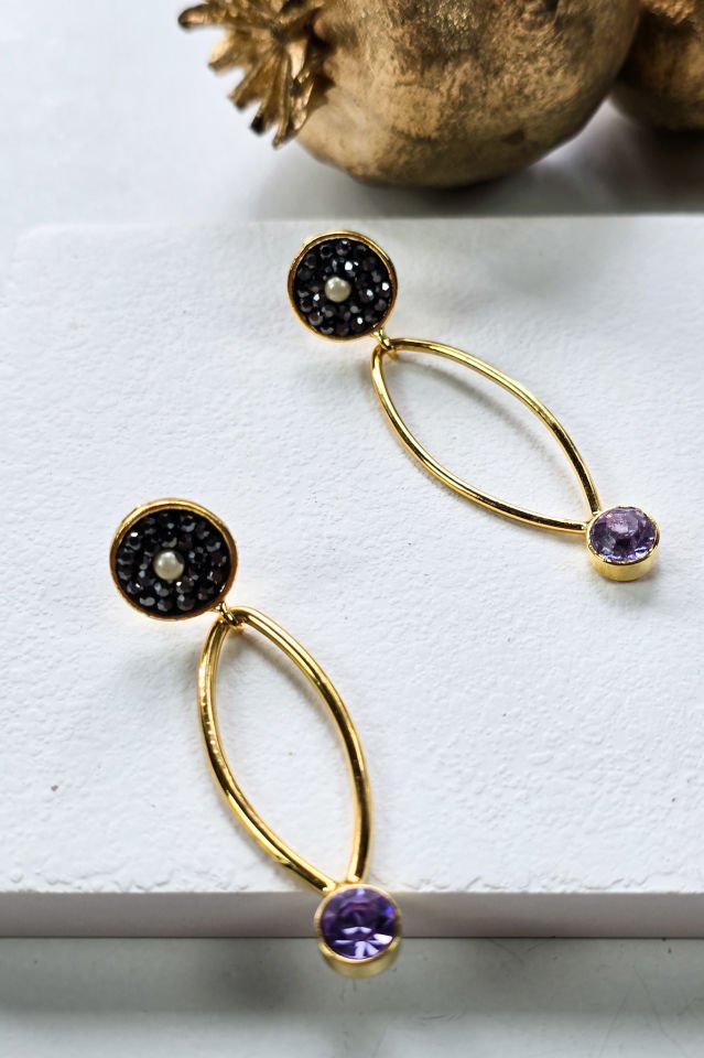 Mor Taşlı Hematit Küpe