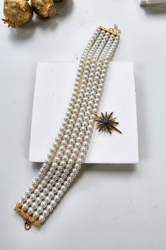 Kuzey Yıldızı İnci Kolye Beş Sıra