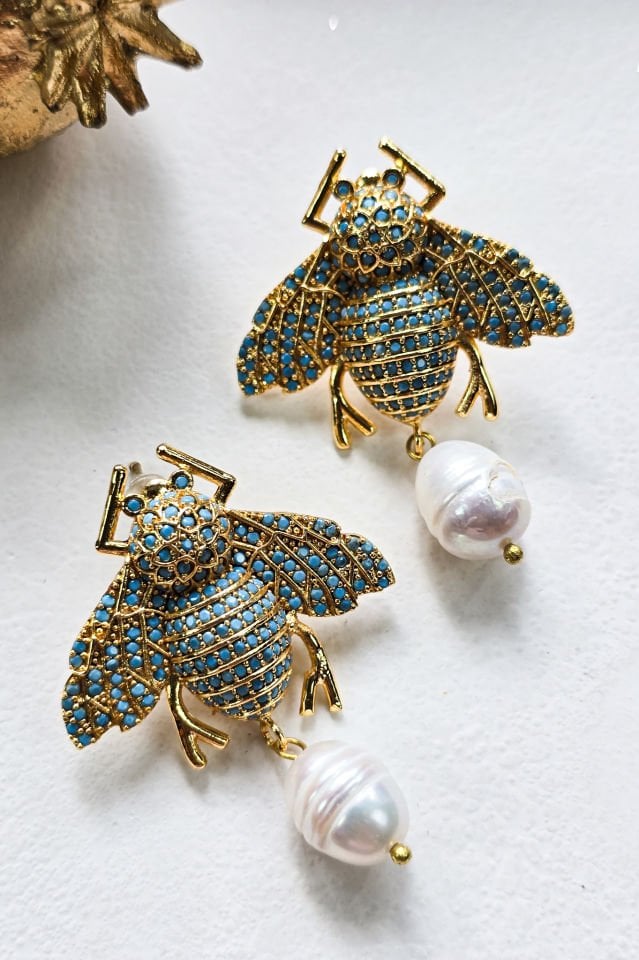 İncili Arı Küpe Mavi