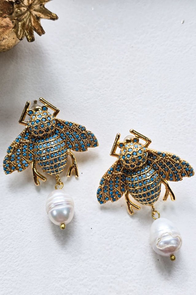 İncili Arı Küpe Mavi