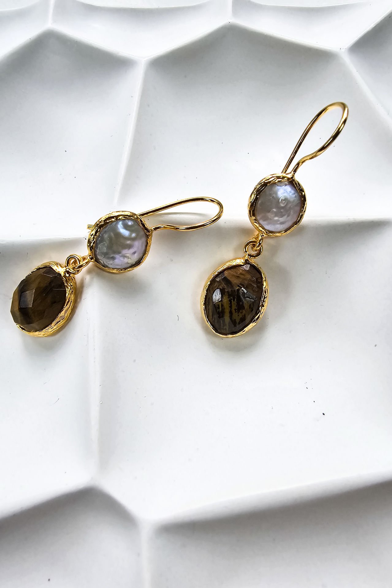 İnci ve Labradorit Küpe