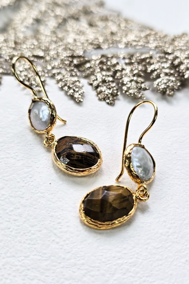 İnci ve Labradorit Küpe