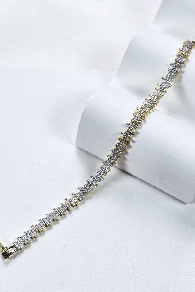 Zigzag Taşlı 925 Ayar Gümüş 14 Ayar Altın Kaplama İthal Bileklik