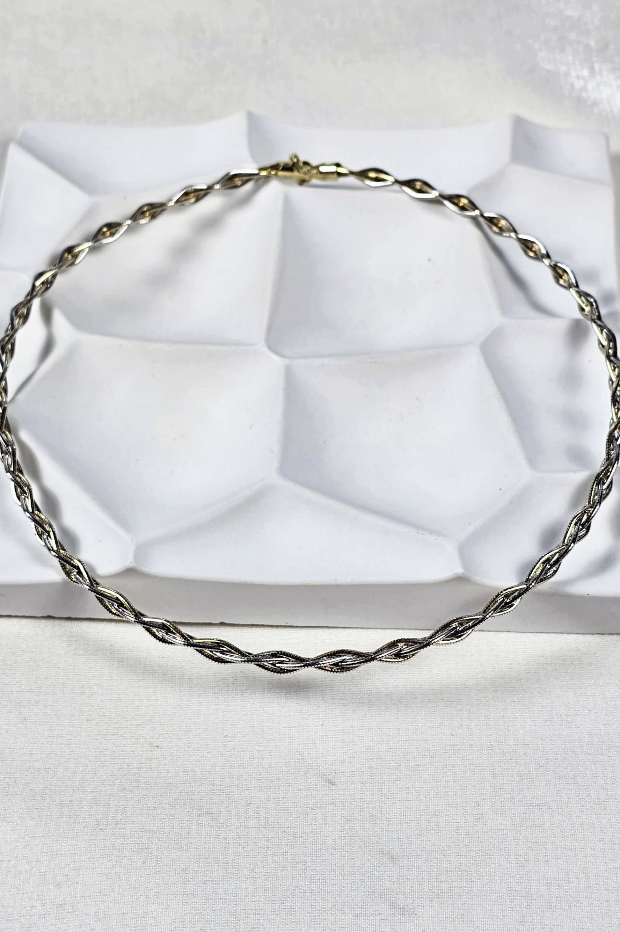 925 Ayar İtalyan Gümüş 14 Ayar Altın ve Rodyum Kaplama Çift Renk Kolye