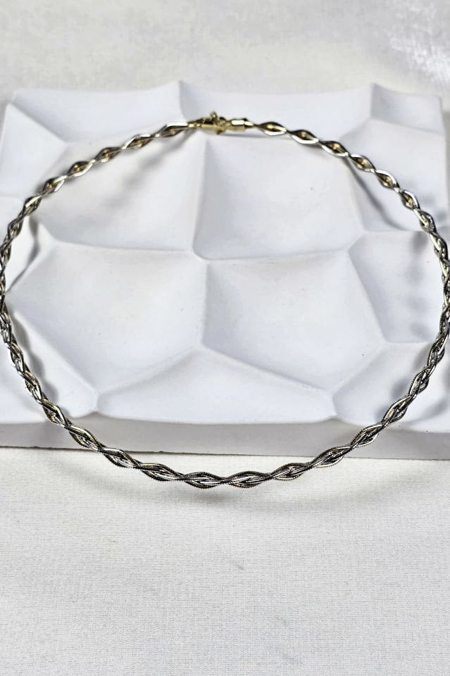 925 Ayar İtalyan Gümüş 14 Ayar Altın ve Rodyum Kaplama Çift Renk Kolye