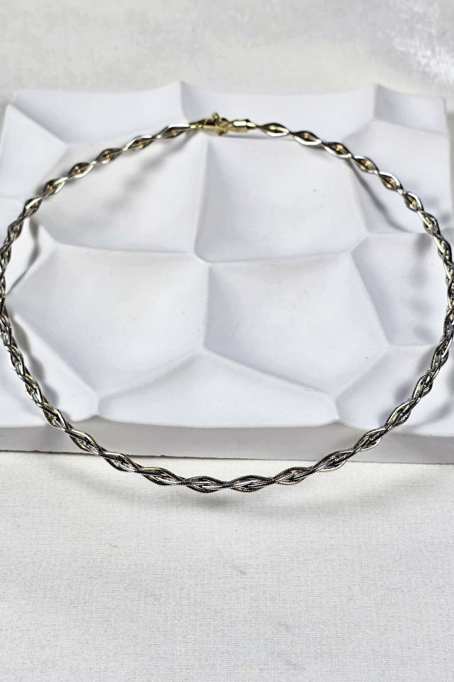 925 Ayar İtalyan Gümüş 14 Ayar Altın ve Rodyum Kaplama Çift Renk Kolye