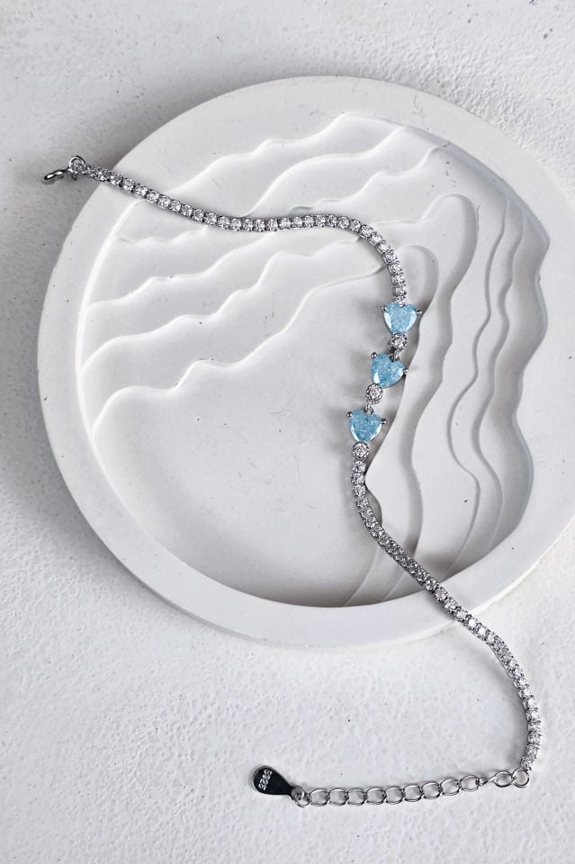 925 Ayar Gümüş Mavi Taşlı Su Yolu Bileklik