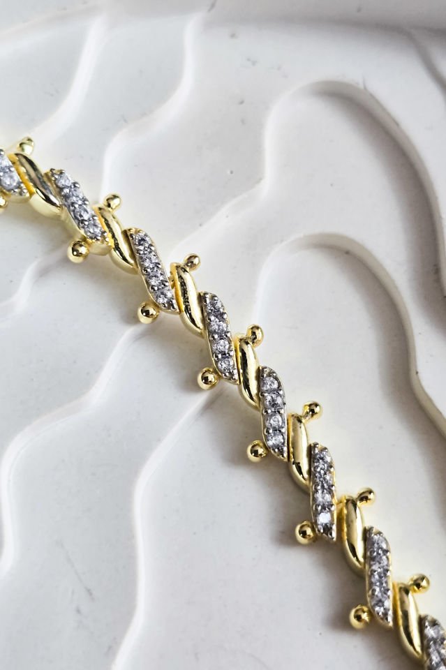 925 Ayar Gümüş 14 Ayar Altın Kaplama Çift Renk Bileklik