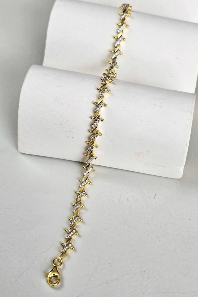 925 Ayar Gümüş 14 Ayar Altın Kaplama Çift Renk Bileklik